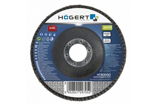 Изображение Lāpstveida slīpēšanas disks Hogert HT8D054; 125x22,4 mm; K100
