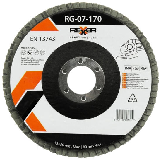 Picture of Lāpstveida slīpēšanas disks Rexxer RG-07-170; 125 mm; K60