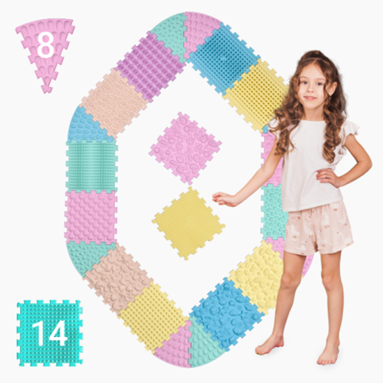 Picture of Masāžas paklājiņš Ortek Mega Mix Puzzle 14 daļas + 8 sektori PASTEL