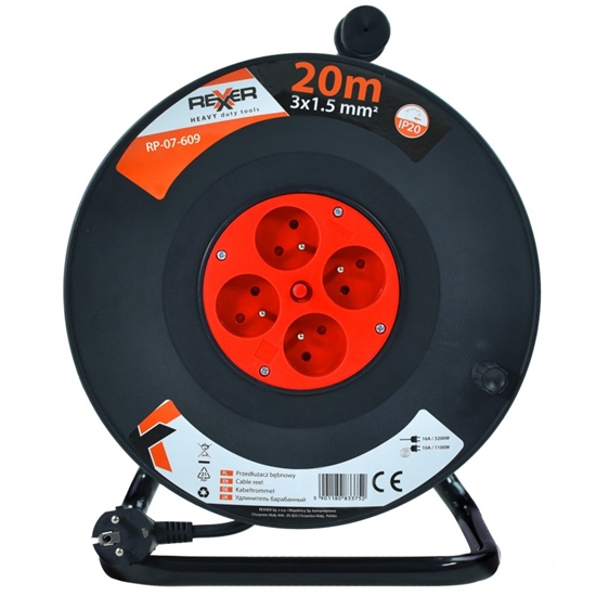 Picture of Pagarinātājs saritināms uz spoles Rexxer RP-07-609; 20 m; 3x1,5 mm²