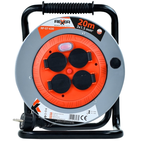 Picture of Pagarinātājs saritināms uz spoles Rexxer RP-07-630; 20 m; 3x1,5 mm²