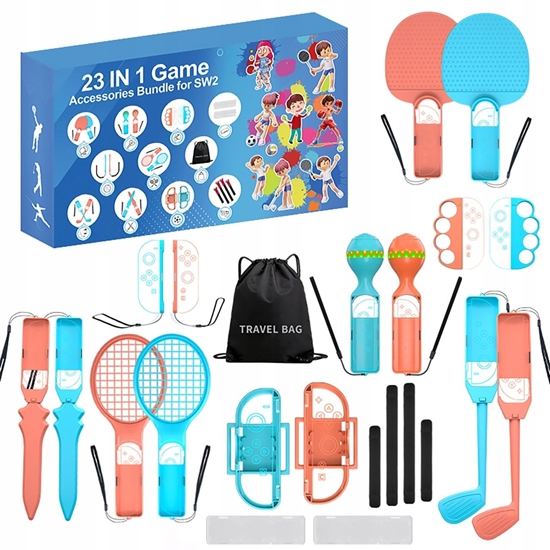 Picture of Pakiet akcesoriów rodzinnych 23 w 1 do konsoli Nintendo Switch 2 - zestaw pomaraczowy i niebieski