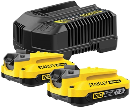 Изображение Piederumu komplekts Stanley Starter Set V20; 18 V; 2x2,0 Ah + lādētājs