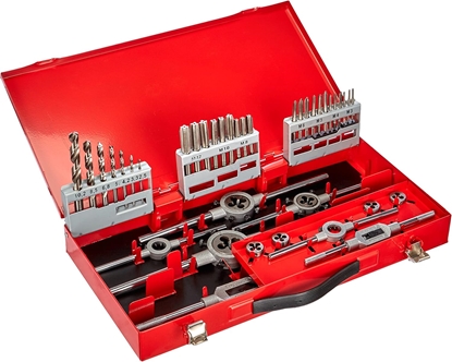 Изображение Skrūvgriežu komplekts un skrūvgriežu komplekts  Ruko 245030; HSS; M3-M12; 44 gab.