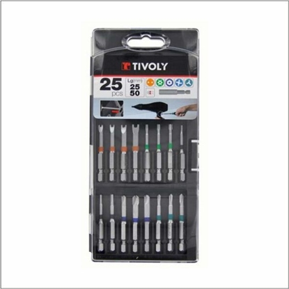 Изображение Skrūvgriežu uzgaļu komplekts Tivoly 11501570039; 25 mm/50 mm; 24 gab. + Magnētisks turētājs