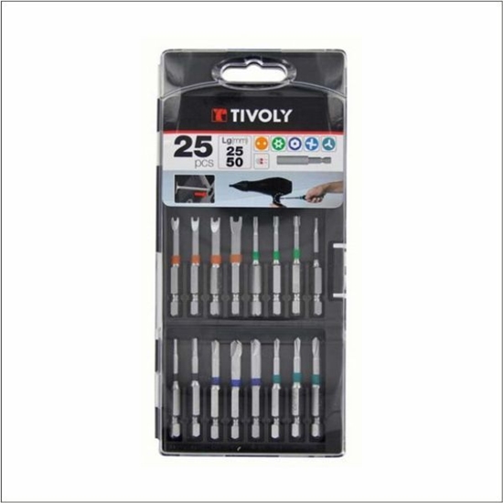 Изображение Skrūvgriežu uzgaļu komplekts Tivoly 11501570039; 25 mm/50 mm; 24 gab. + Magnētisks turētājs