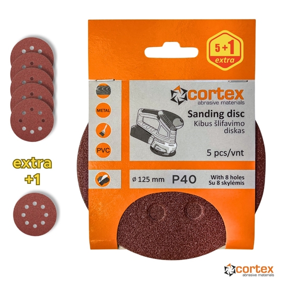 Picture of Smilšpapīrs Cortex 18148; 125 mm; P40; 5 gab.