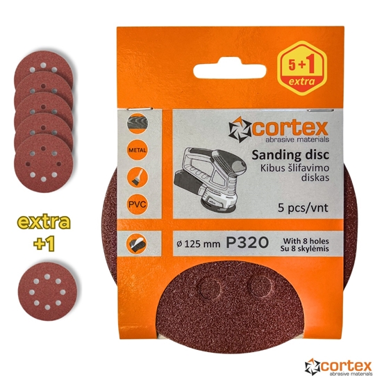 Изображение Smilšpapīrs Cortex 24127; 125 mm; P320; 5 gab.