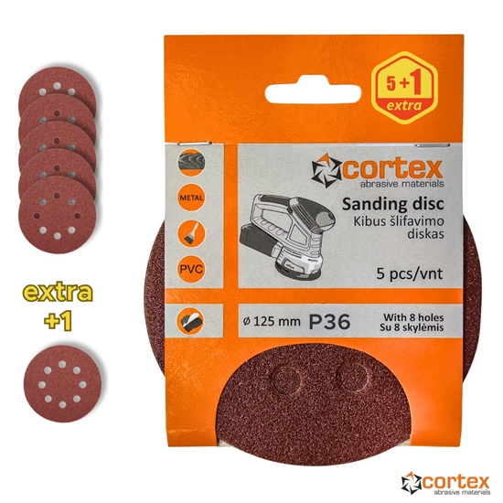 Изображение Smilšpapīrs Cortex 28051; 125 mm; P36; 5 gab.