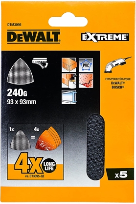 Изображение Smilšpapīrs deltveida slīpmašīnām DeWalt DTM3095-QZ; 93x93 mm; P240; 5 gab.