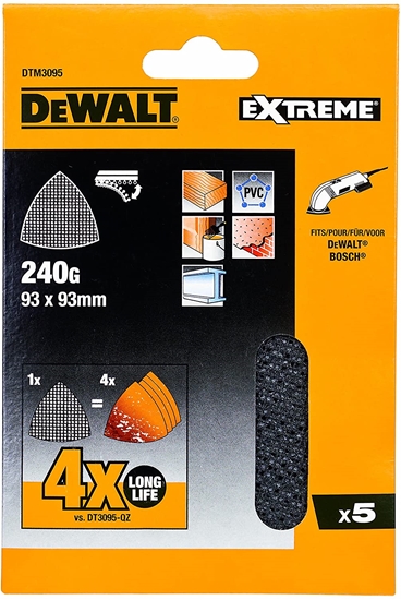 Изображение Smilšpapīrs deltveida slīpmašīnām DeWalt DTM3095-QZ; 93x93 mm; P240; 5 gab.