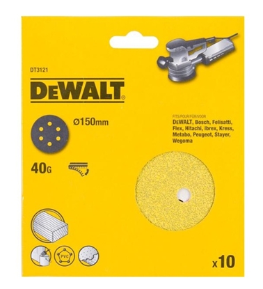 Attēls no Smilšpapīrs DeWalt DT3121-QZ; 150 mm; K40; 10 gab.