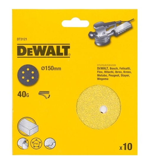 Picture of Smilšpapīrs DeWalt DT3121-QZ; 150 mm; K40; 10 gab.
