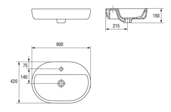 Изображение Umywalka Cersanit Caspia Oval 60cm (K11-0099)