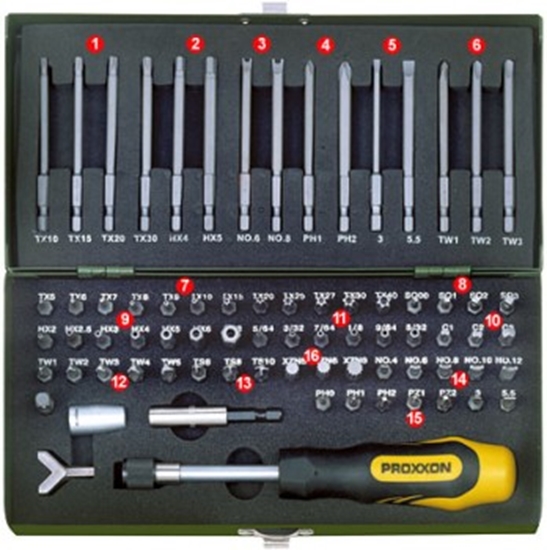 Изображение Uzgaļu komplekts Proxxon 1/4'' 75 daļu