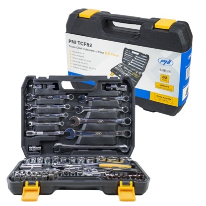 Picture of Uzgaļu un atslēgu komplekts 82 daļas, 1/2 un 1/4 sprūdrats, CrV tērauds, koferis | TCF82