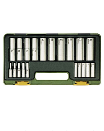 Изображение Uzgriežņa galviņu komplekts Proxxon 1/2''+1/4'', 4-24 mm; 20 gab.