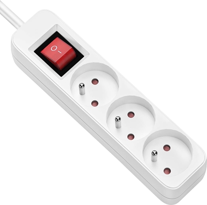 Picture of Value Power Strip, 3-way for France (UTE), with Switch, white, 3 m