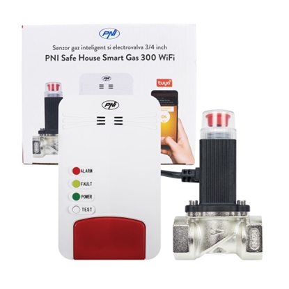 Picture of Viedais gāzes noplūdes sensors ar signalizāciju un 3/4" solenoīda vārsta vadību, Tuya WiFi | PNI