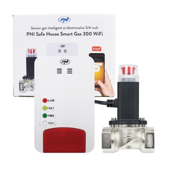Picture of Viedais gāzes noplūdes sensors ar signalizāciju un 3/4" solenoīda vārsta vadību, Tuya WiFi | PNI