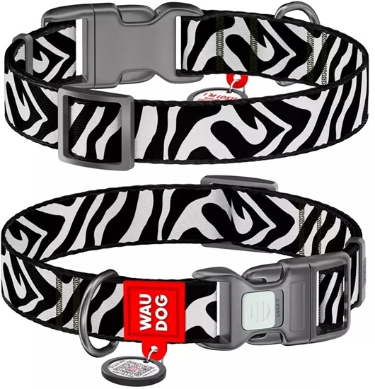 Изображение WAU DOG OBROA NYLON Z ADRESÓWK QR XXL   35mm/46-70cm ZEBRA