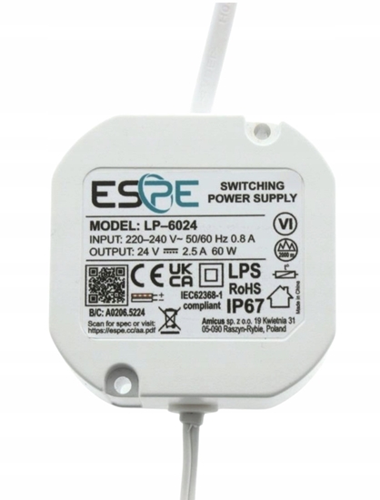 Picture of ZASILACZ IMPULSOWY DOPUSZKOWY ESPE LP-6024 24V/60W/2.5A IP67