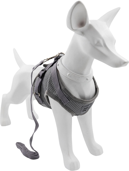 Picture of Zestaw, szelki+smycz, dla psa, szary, poliester, rozmiar S, elementy odblaskowe