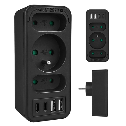 Изображение Rozdzielacz na 3 gniazdka MCE248 F/B 2xUSB-A 2xUSB-C czarny