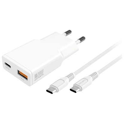 Attēls no Ładowarka sieciowa PDPlug 20W GaN + USB-C + USB-A + kabel USB-C  1,5m Biała 