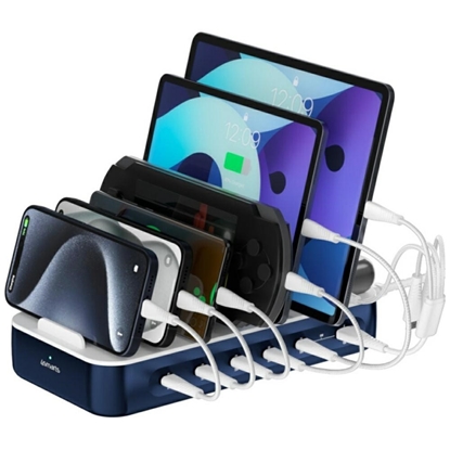 Attēls no Stacja ładujaca Team 100W zestaw kabli 5xUSB-C + 1xUSB-A ładowanie do 9 urządzeń jednocześnie Granatowa 