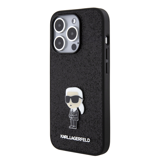 Picture of Karl Lagerfeld Fixed Glitter Ikonik Logo Metal Pin Back Case for Apple iPhone 15 Pro
