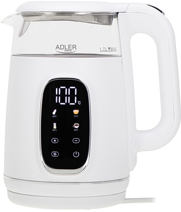 Изображение Adler Czajnik elektryczny szklany LED z regulacj temperatury 1,7L AD1305 White/Silver