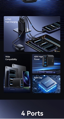 Attēls no adowarka sieciowa USAMS T70 40W         2xUSB-A/2xUSB-C czarny