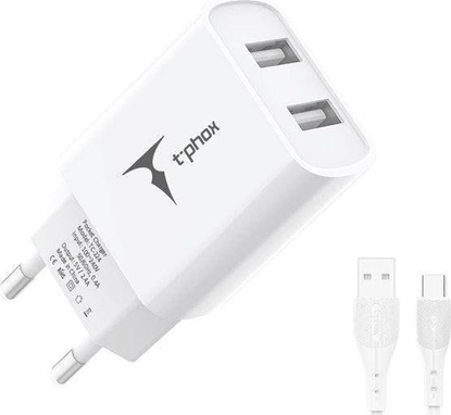 Attēls no adowarka T-Phox AD SIEC POCKET SERIES 2xUSB TCC-224 2.4A 12W + KABEL USB-C 1M WHITE