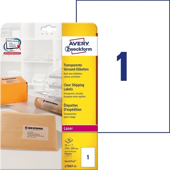 Picture of Avery Zweckform Przeroczyste etykiety do drukarek laserowych 210x297mm 25 arkuszy (L7567-25)