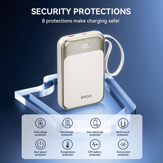 Picture of BWOO P80 powerbank PD 20W 10000 mAh z kablem usb-c i wywietlaczem zoty