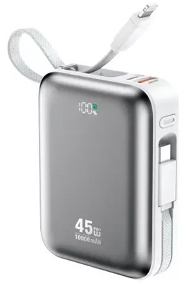 Изображение BWOO Power bank P77 45W, 10000 mAh z 2 kablami usb-c i lightning, szary