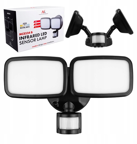 Изображение cienna lampa LED Maclean, z czujnikiem PIR, 20W, 1500lm, IP65, neutral white 4000K, czarna, MCE524 B