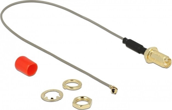 Picture of Delock Antenna Cable RP-SMA jack bulkhead ferrite core to I-PEX Inc., MHF® I plug 1.13 20 cm thread length 10 mm