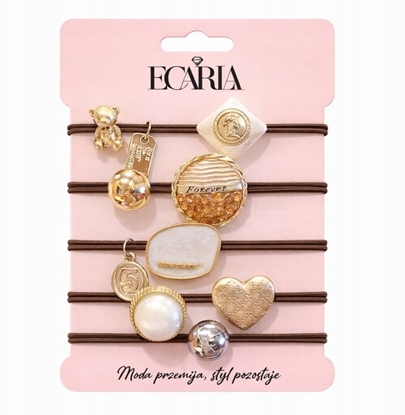 Picture of ECARLA Zestaw frotek gumek 5w1 na plakietce Brzowe z kamieniami Zote Serce GUM184