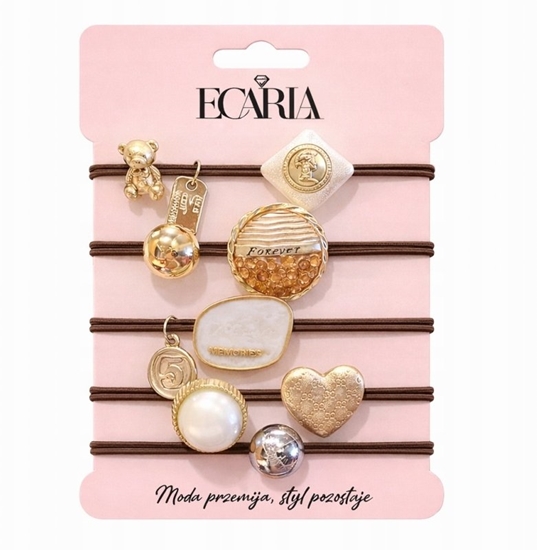 Picture of ECARLA Zestaw frotek gumek 5w1 na plakietce Brzowe z kamieniami Zote Serce GUM184