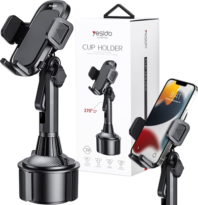 Picture of Yesido Uchwyt samochodowy na telefon obrotowy 360 do samochodu w miejsce na kubek Cup Holder Yesido C195 Czarny