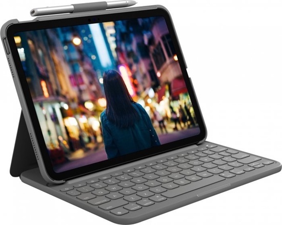 Picture of Logitech Logitech Slim Folio - Tastatur und Foliohulle - kabellos - Bluetooth LE - QWERTY - Nordisch (Danisch/Finnisch/Norwegisch/Schwedisch) - Oxford Gray - fur Apple 10.9-inch iPad (10. Generation)