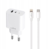 Изображение Maxlife adowarka sieciowa PD QC MXTC-06-20AC 1x USB-C 1x USB 20W biaa + kabel USB-C - Lightning 20W