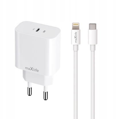 Изображение Maxlife adowarka sieciowa PD QC MXTC-06-20C 1x USB-C 20W biaa + kabel USB-C - Lightning 20W