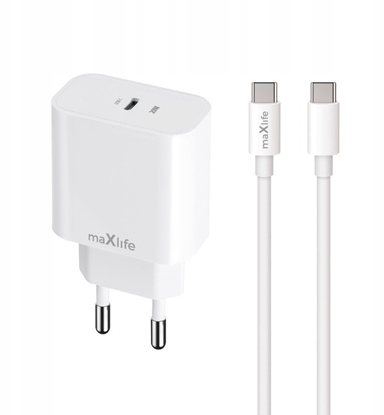 Изображение Maxlife adowarka sieciowa PD QC MXTC-06-20C 1x USB-C 20W biaa + kabel USB-C - USB-C 20W