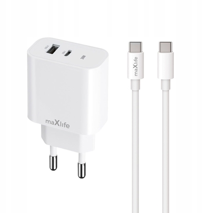 Picture of Maxlife adowarka sieciowa PD QC MXTC-06-30AC 1x USB-C 1x USB 30W biaa + kabel USB-C - USB-C 60W