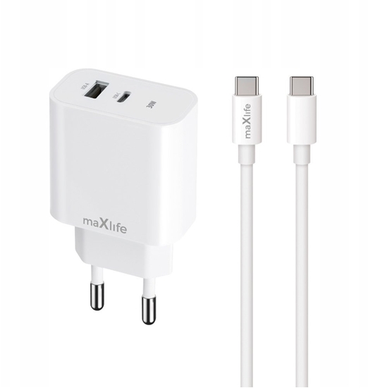 Picture of Maxlife adowarka sieciowa PD QC MXTC-06-30AC 1x USB-C 1x USB 30W biaa + kabel USB-C - USB-C 60W