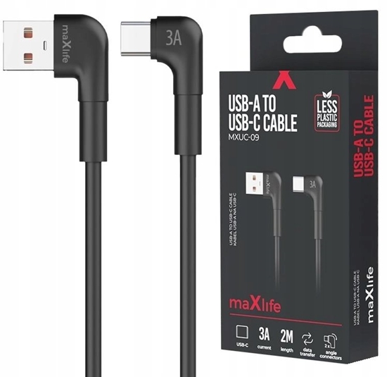 Изображение Maxlife kabel ktowy MXUC-09 USB - USB-C 2,0 m 3A czarny