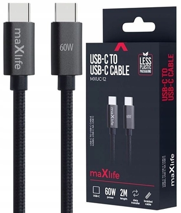 Изображение Maxlife kabel MXUC-12 USB-C - USB-C 2,0 m 60W czarny